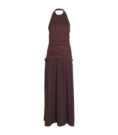 Faithfull The Brand Halterneck Tali Maxi Dress In Brown