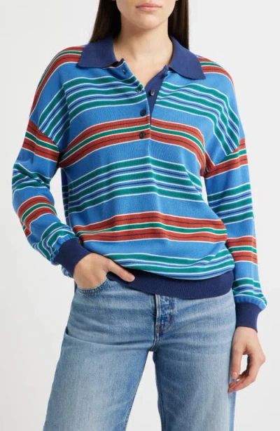 Faithfull The Brand Harlow Oversized Striped Long Sleeve Polo In Blue
