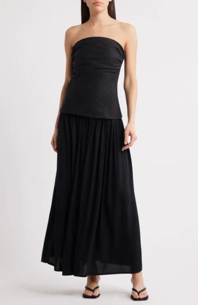 Faithfull The Brand Hedy Strapless Mixed Media Drop Waist Maxi Dress