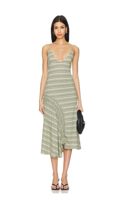 Faithfull The Brand Hyeres Asymmetrical Midi Dress In Lemon & Navy Stripe