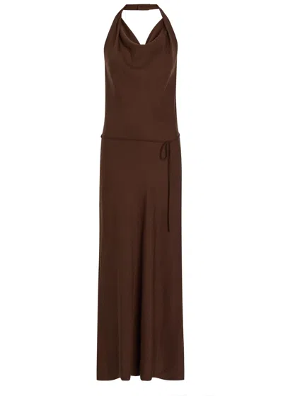 Faithfull The Brand Izaro Cowl-neck Halterneck Maxi Dress In Brown
