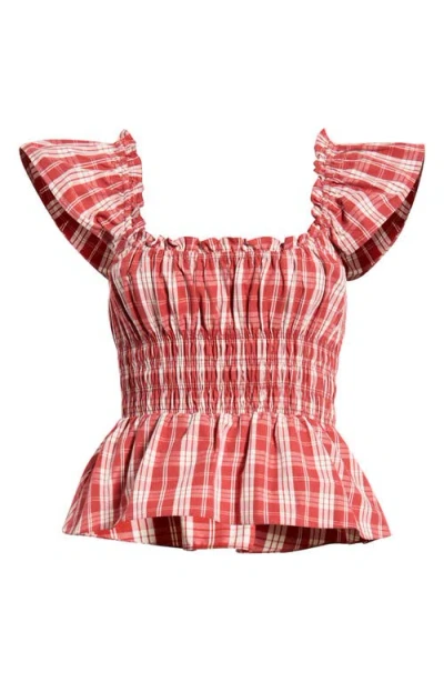 Faithfull The Brand Janne Plaid Cotton Smocked Peplum Top In Multi