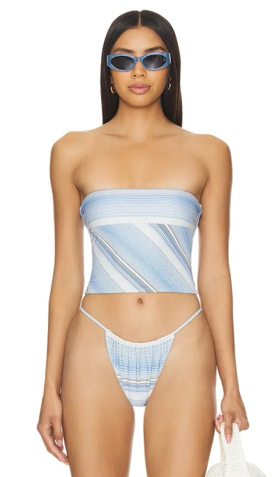 Faithfull The Brand Jean Swim Top In Futura Stripe & Sky Blue