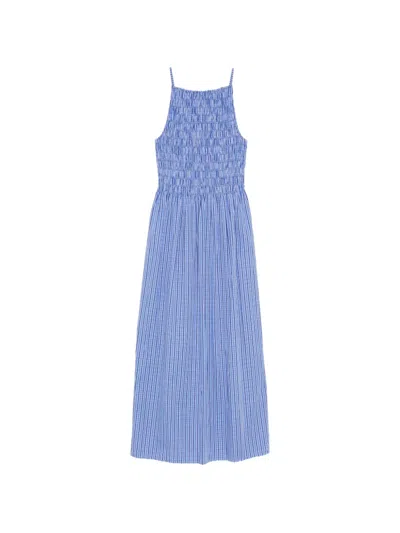 Faithfull The Brand Laia Gingham Shirred Bodice Maxi Dress In Blue