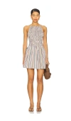 Faithfull The Brand Faithfull Laia Sleeveless High-neck Smocked A-line Mini Dress In Multi