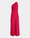 Faithfull The Brand Laureles One-shoulder Ruched Maxi Dress In Raspberry In Raspberry