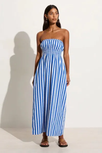 Faithfull The Brand Le Bon Midi Dress Bayou Stripe-cobalt In Blue