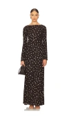 Faithfull The Brand Lilou Floral Long Sleeve Jersey Maxi Dress In Clover Brown