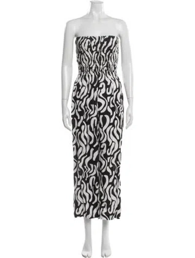 Pre-owned Faithfull The Brand Linen Animal Print Jumpsuit In White