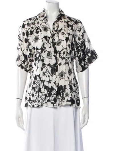 Pre-owned Faithfull The Brand Linen Floral Print Blouse In Black/white
