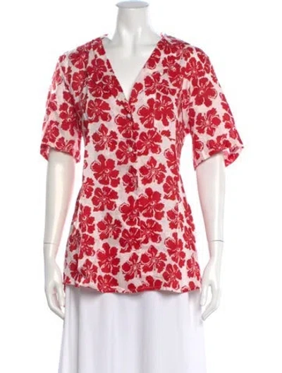 Pre-owned Faithfull The Brand Linen Floral Print Blouse W/ Tags In Red