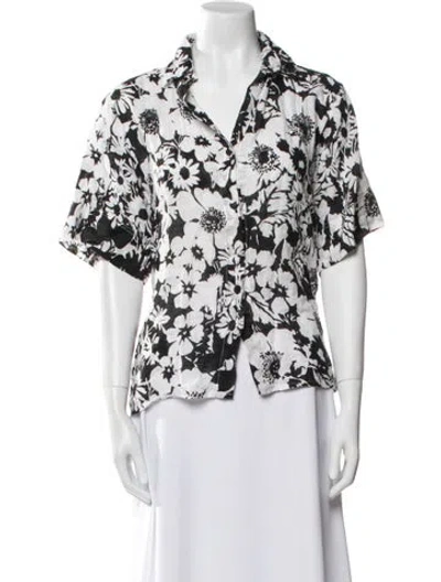 Pre-owned Faithfull The Brand Linen Floral Print Blouse In White
