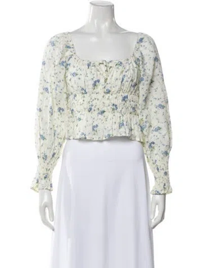 Pre-owned Faithfull The Brand Linen Floral Print Blouse In Yellow