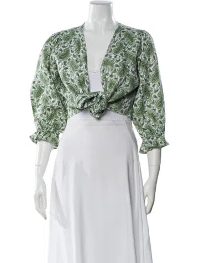Pre-owned Faithfull The Brand Linen Floral Print Evening Jacket In Green