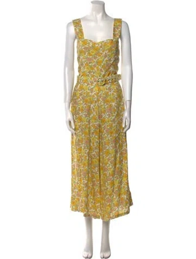 Pre-owned Faithfull The Brand Linen Floral Print Jumpsuit W/ Tags In Yellow