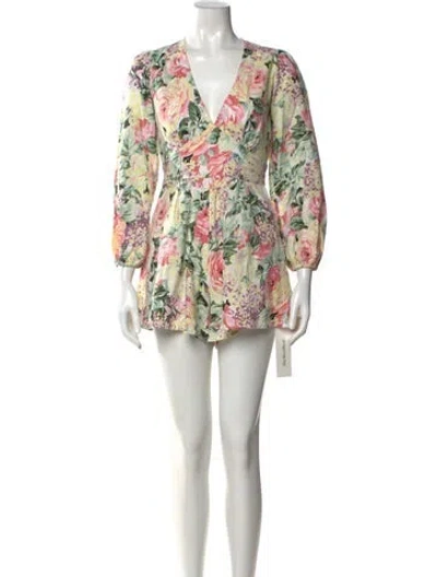 Pre-owned Faithfull The Brand Linen Floral Print Romper In Multi