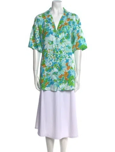 Pre-owned Faithfull The Brand Linen Floral Print Tunic In Blue
