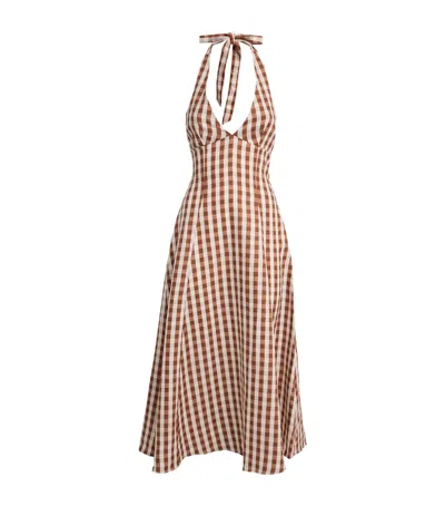 Faithfull The Brand Linen Halterneck Marais Midi Dress In Brown