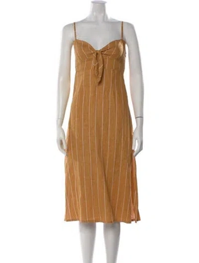 Pre-owned Faithfull The Brand Linen Midi Length Dress In Yellow