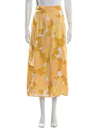 Pre-owned Faithfull The Brand Linen Midi Length Skirt In Orange