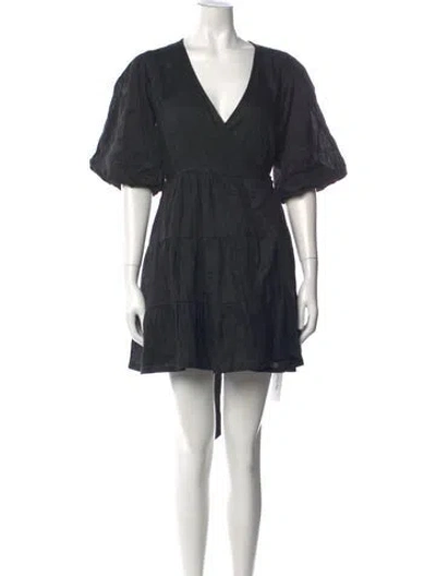 Pre-owned Faithfull The Brand Linen Mini Dress In Black