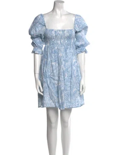 Pre-owned Faithfull The Brand Linen Mini Dress In Blue