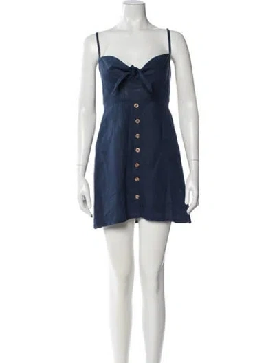 Pre-owned Faithfull The Brand Linen Mini Dress In Blue