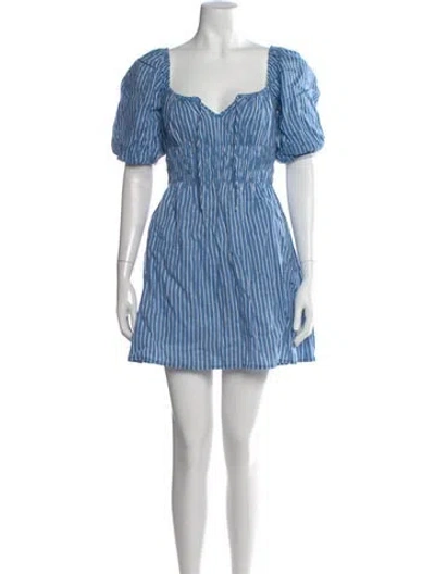 Pre-owned Faithfull The Brand Linen Mini Dress In Blue
