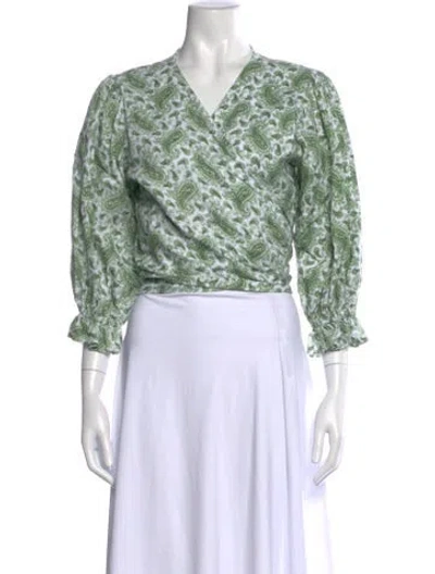 Pre-owned Faithfull The Brand Linen Paisley Print Blouse In Green