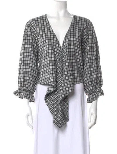 Pre-owned Faithfull The Brand Linen Plaid Print Blouse W/ Tags In Blue