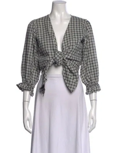 Pre-owned Faithfull The Brand Linen Plaid Print Crop Top In Multi