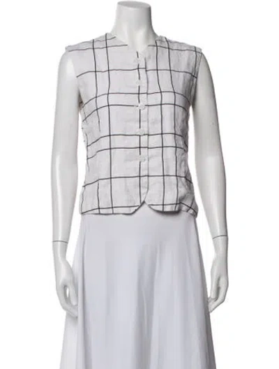 Pre-owned Faithfull The Brand Linen Plaid Print Vest In White