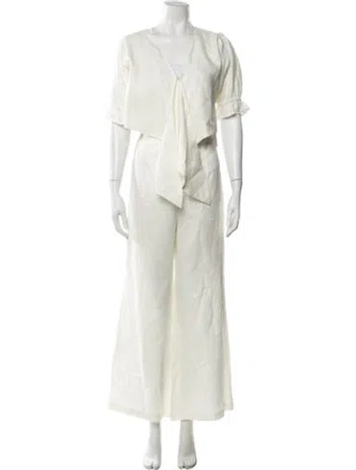 Pre-owned Faithfull The Brand Linen Ruffle Embellishment Pant Set In Neutral