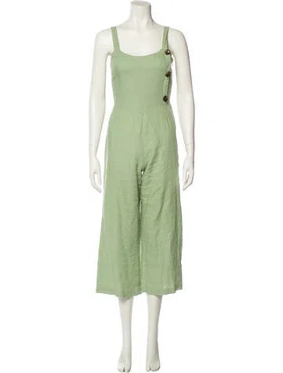 Pre-owned Faithfull The Brand Linen Scoop Neck Jumpsuit In Green