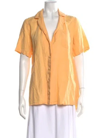 Pre-owned Faithfull The Brand Linen Short Sleeve Blouse In Orange