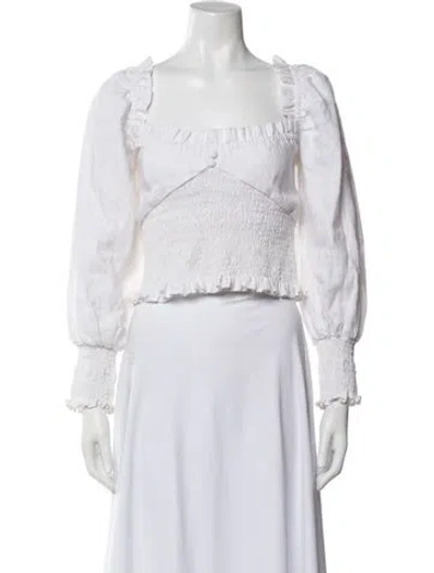 Pre-owned Faithfull The Brand Linen Square Neckline Blouse In White