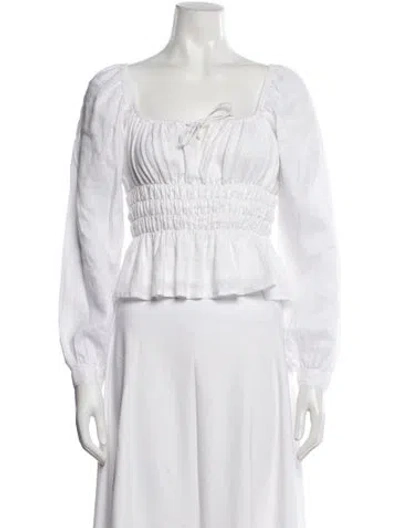 Pre-owned Faithfull The Brand Linen Square Neckline Blouse In White