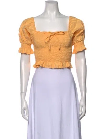 Pre-owned Faithfull The Brand Linen Square Neckline Crop Top In Orange
