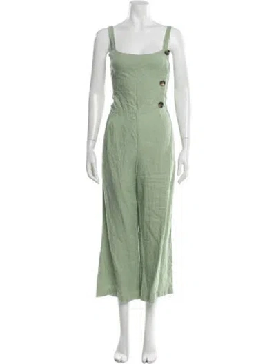 Pre-owned Faithfull The Brand Linen Square Neckline Jumpsuit In Green