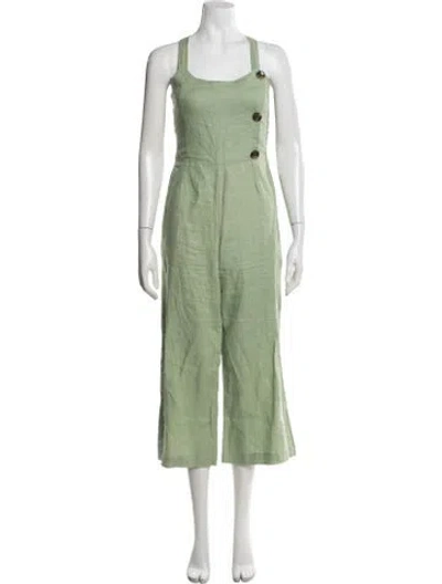 Pre-owned Faithfull The Brand Linen Square Neckline Jumpsuit In Green
