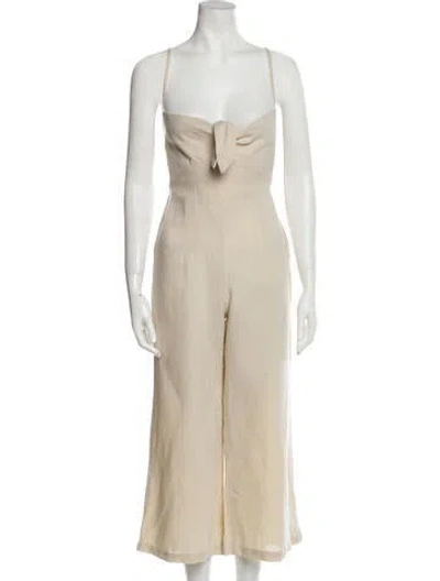 Pre-owned Faithfull The Brand Linen Square Neckline Jumpsuit In Neutral