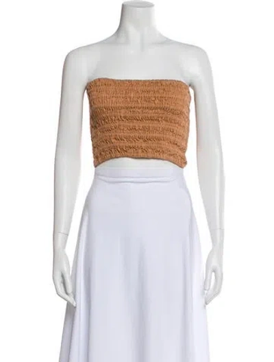 Pre-owned Faithfull The Brand Linen Strapless Crop Top In Brown