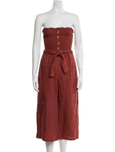 Pre-owned Faithfull The Brand Linen Strapless Jumpsuit In Brown