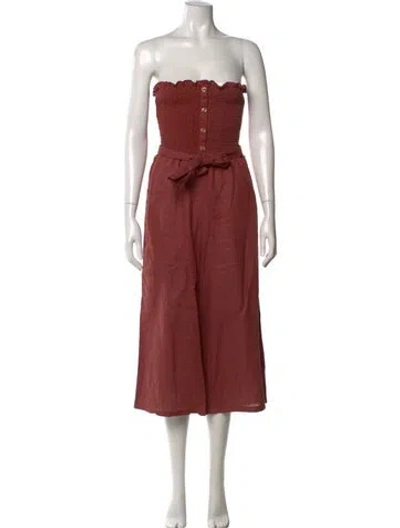Pre-owned Faithfull The Brand Linen Strapless Jumpsuit In Orange