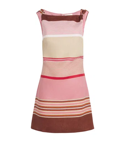 Faithfull The Brand Linen Stripe Floral Mini Dress In Multi