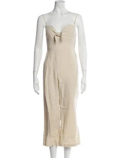 Pre-owned Faithfull The Brand Linen Tie Neck Jumpsuit In Neutral