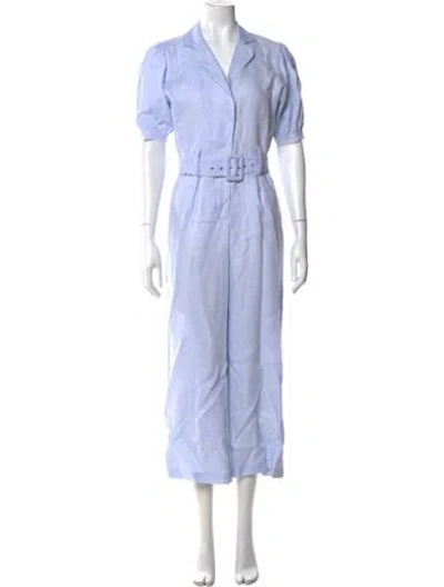 Pre-owned Faithfull The Brand Linen V-neck Jumpsuit In Blue
