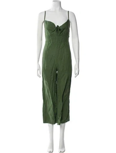Pre-owned Faithfull The Brand Linen V-neck Jumpsuit In Green