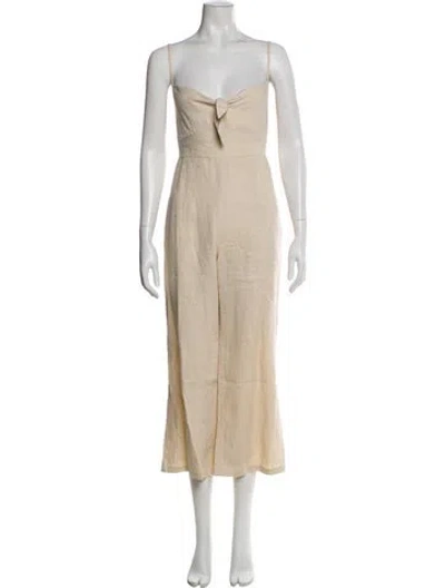 Pre-owned Faithfull The Brand Linen V-neck Jumpsuit In Neutral