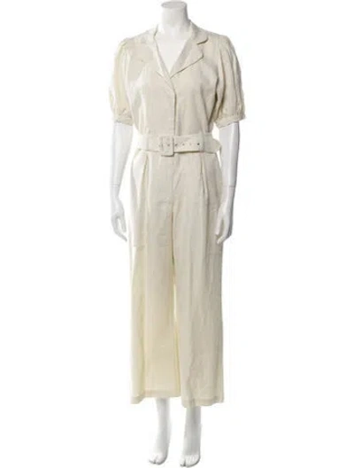 Pre-owned Faithfull The Brand Linen V-neck Jumpsuit In Neutral